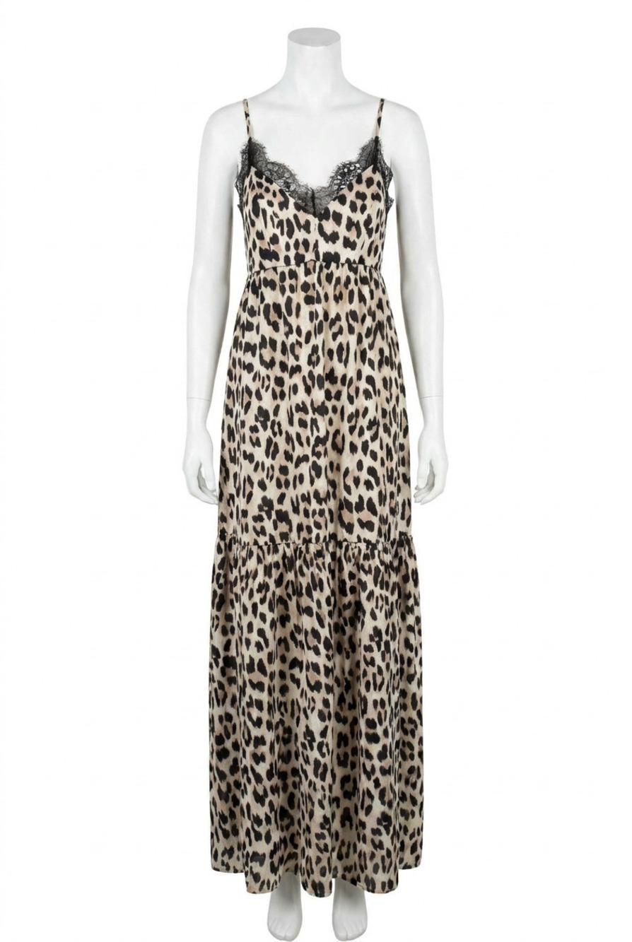 NEW EE:SOME carmen animal print lace maxi dress in black multi